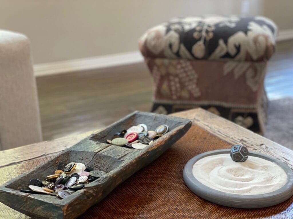 Button collection on table