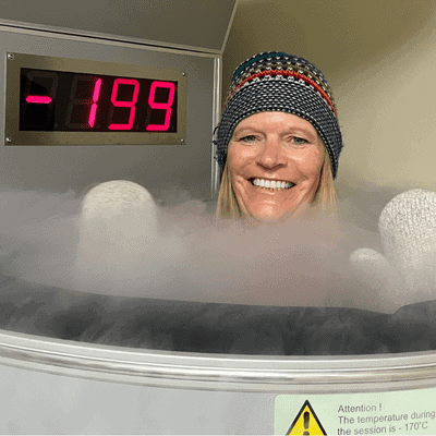Woman with knit hat in cryo chamber