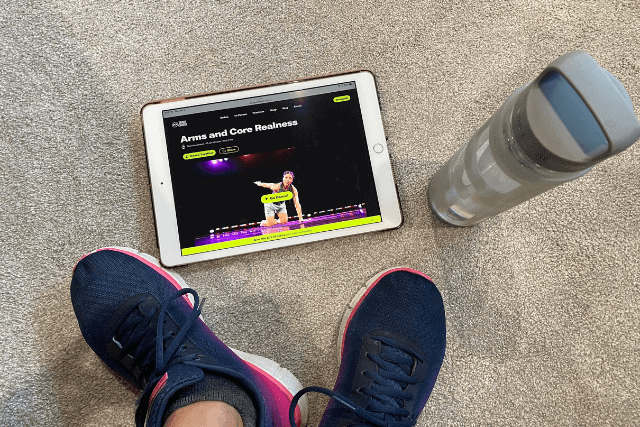 Waterbottle, tennis shoes and iPad