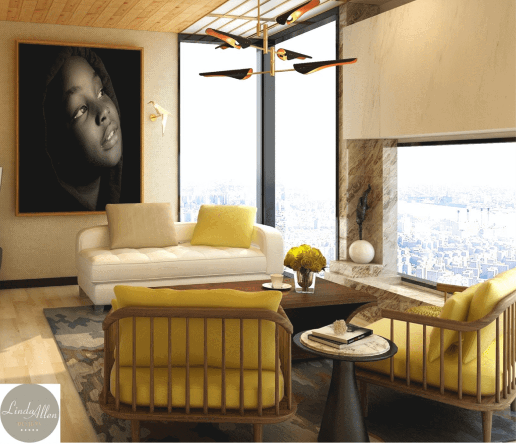 Sofas and wall art in high rise office