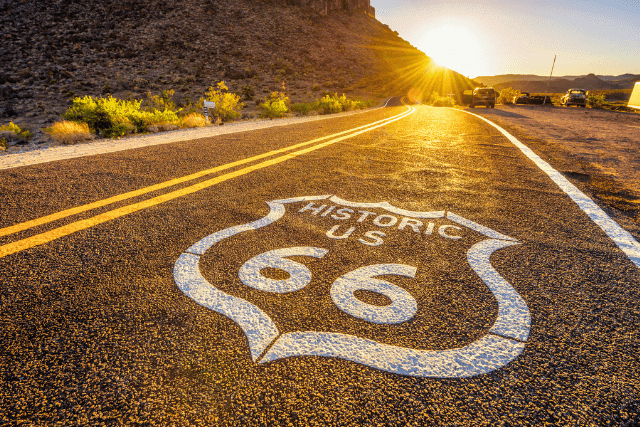 Route 66 imprint on highway