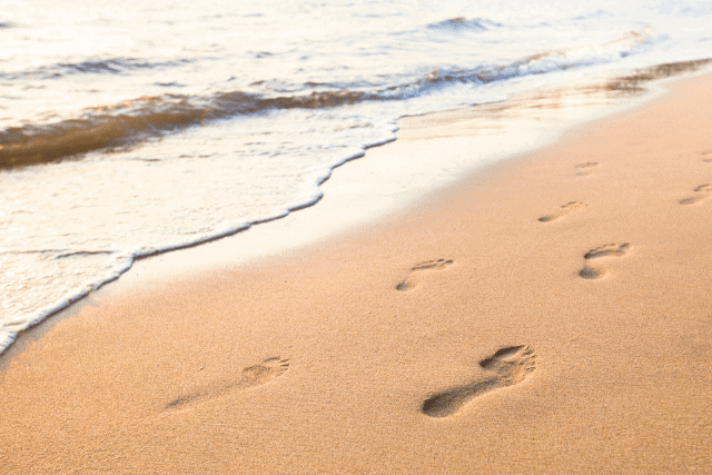 footprints in the sand at the beach