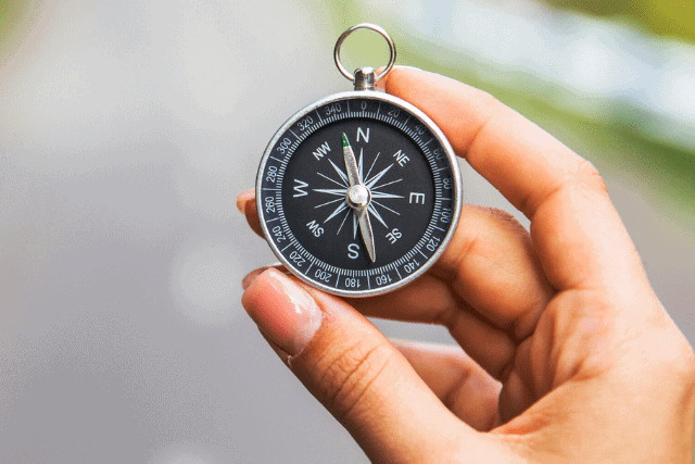 hand holding compass